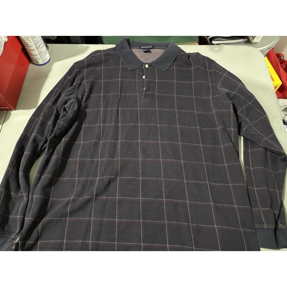 Lands' End Mens Long Sleeve Polo Shirt XXL Green Red Gray Plaid